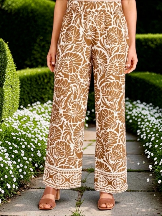 Soft Surroundings Pants - SOFT SURROUNDINGS OCEO GAUZE WIDE LEG PANTS ~NAUTICAL SHELLS NEUTRAL PRINT SZ L